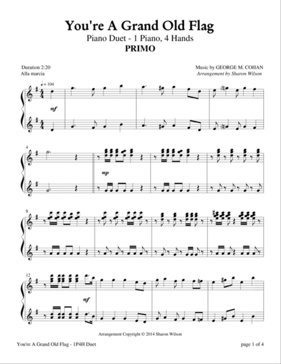 You're A Grand Old Flag (1 Piano, 4 Hands Duet) 1 Piano, 4-Hands scores gallery preview page 3