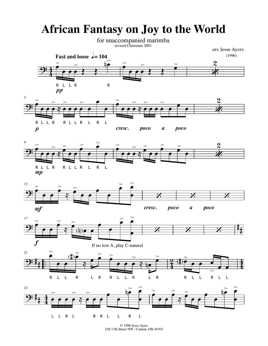 African Fantasy on Joy to the World Marimba scores gallery preview page 1