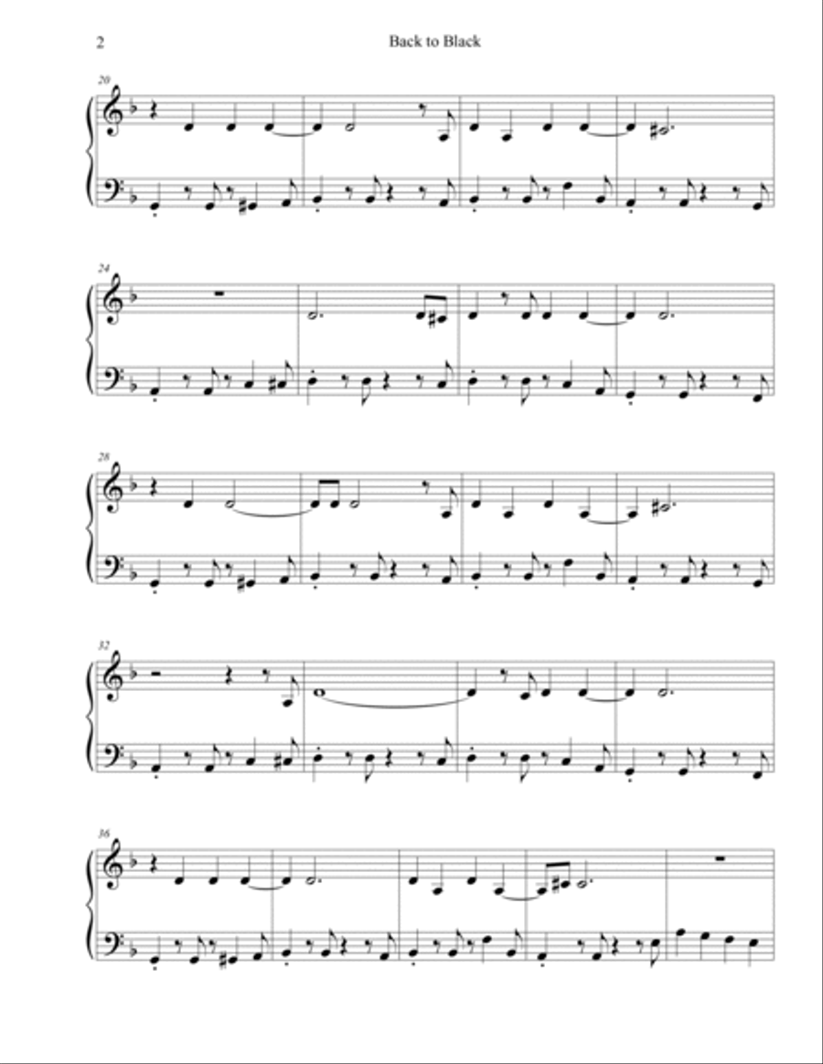 Back To Black Easy Piano scores gallery preview page 2