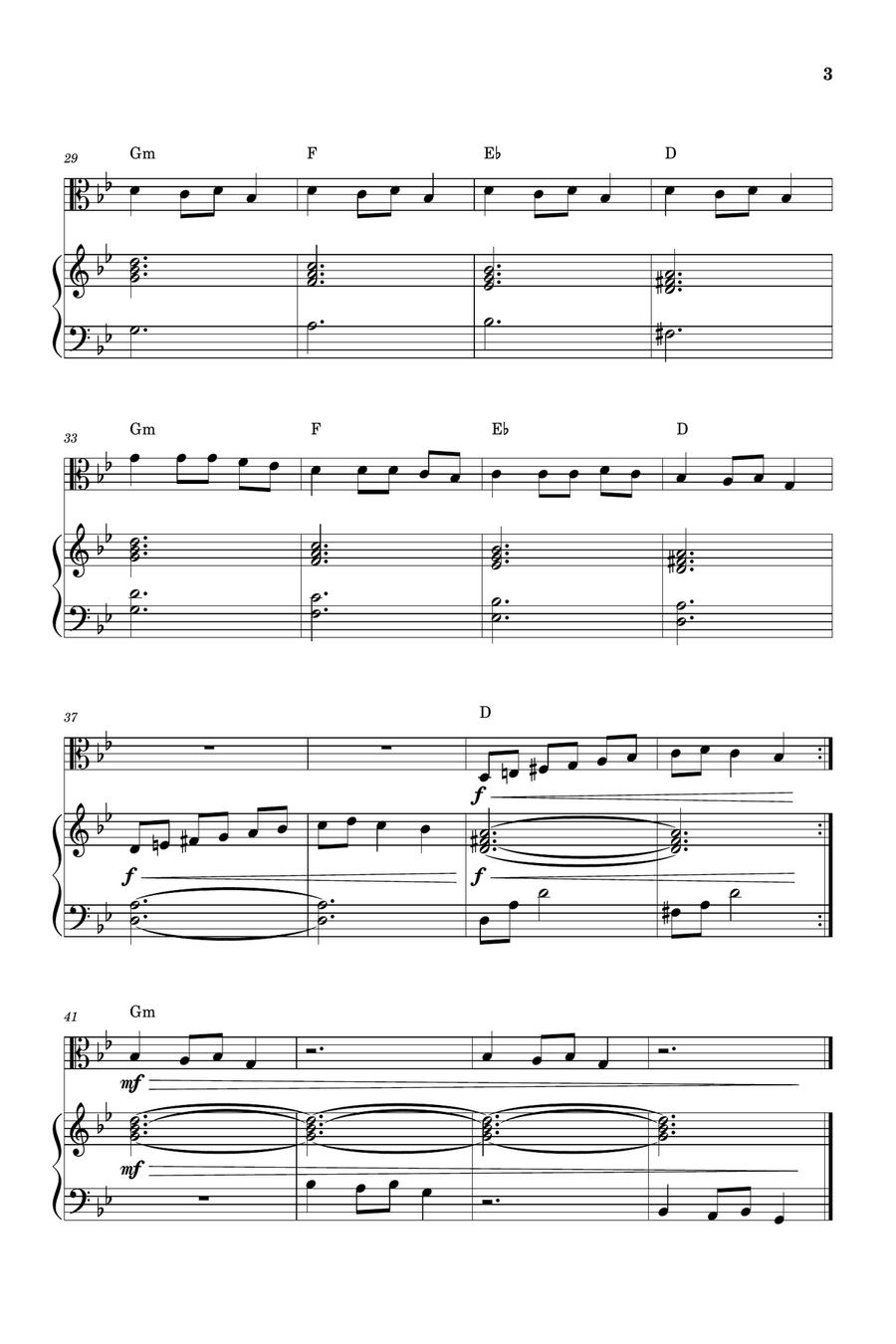 Carol of the Bells for Viola and Piano (Very Easy - Beginner) in G minor - With Chords Piano scores gallery preview page 3