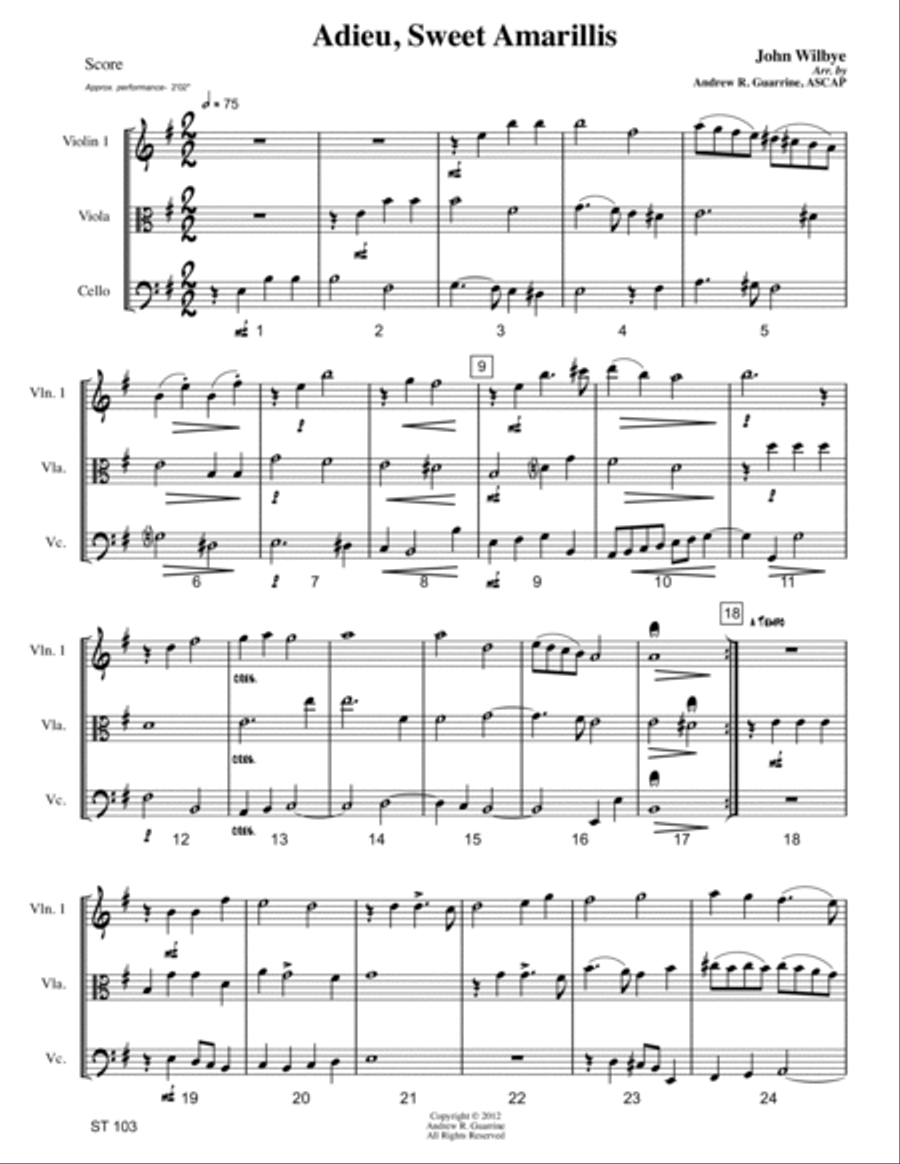 Adieu, Sweet Amarillis String Trio scores gallery preview page 3