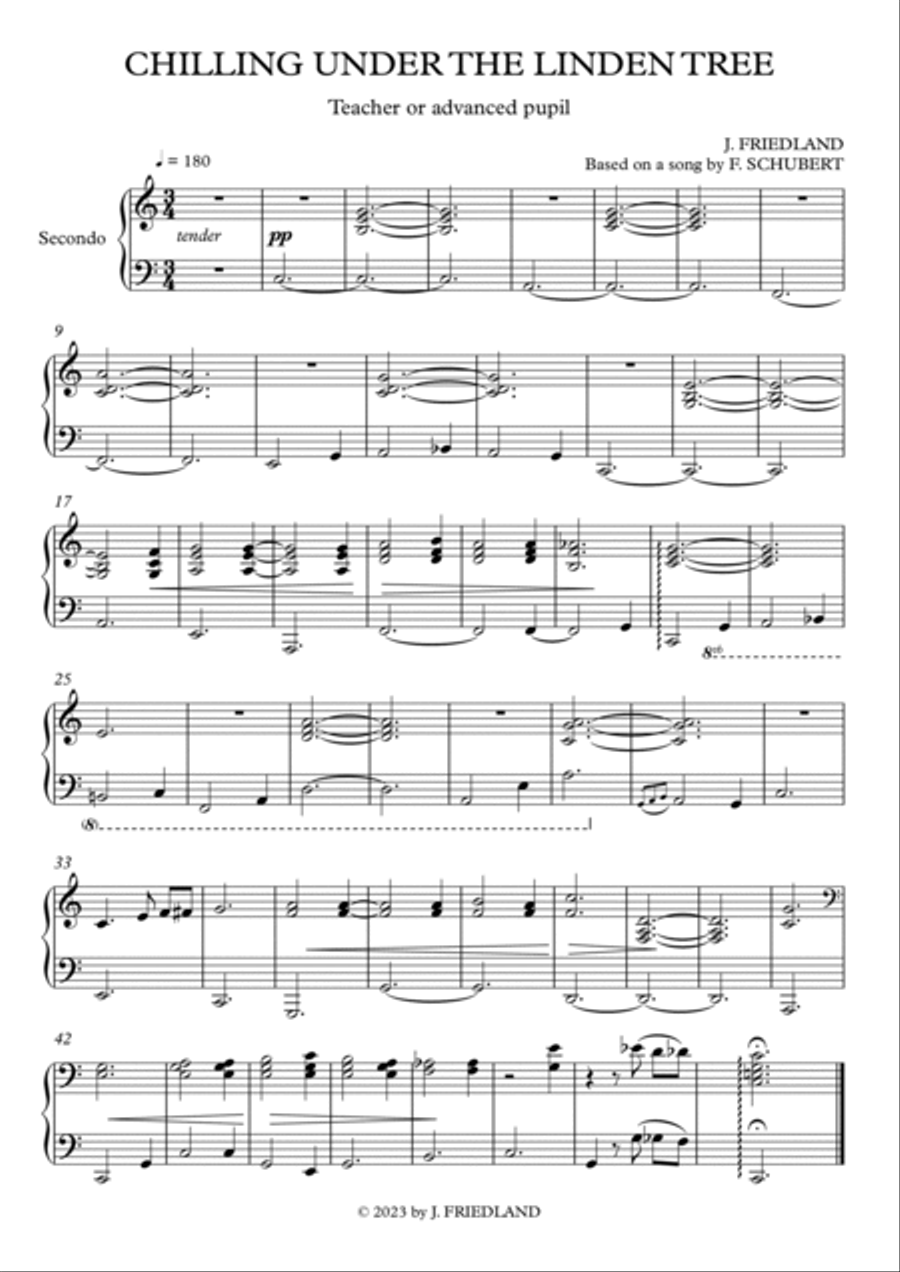 CHILLING UNDER THE LINDEN TREE Easy Piano scores gallery preview page 2