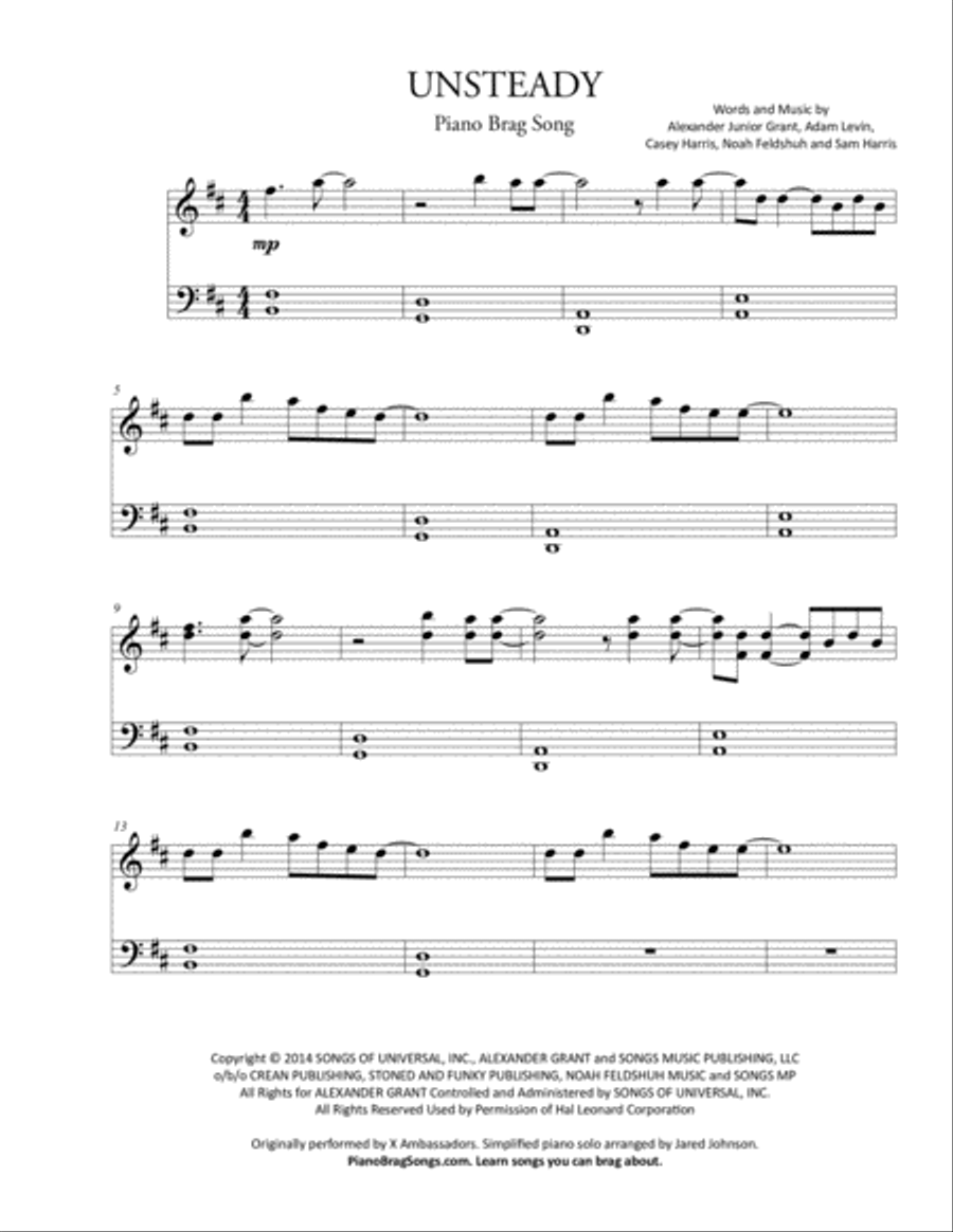 Unsteady Piano Solo scores gallery preview page 1