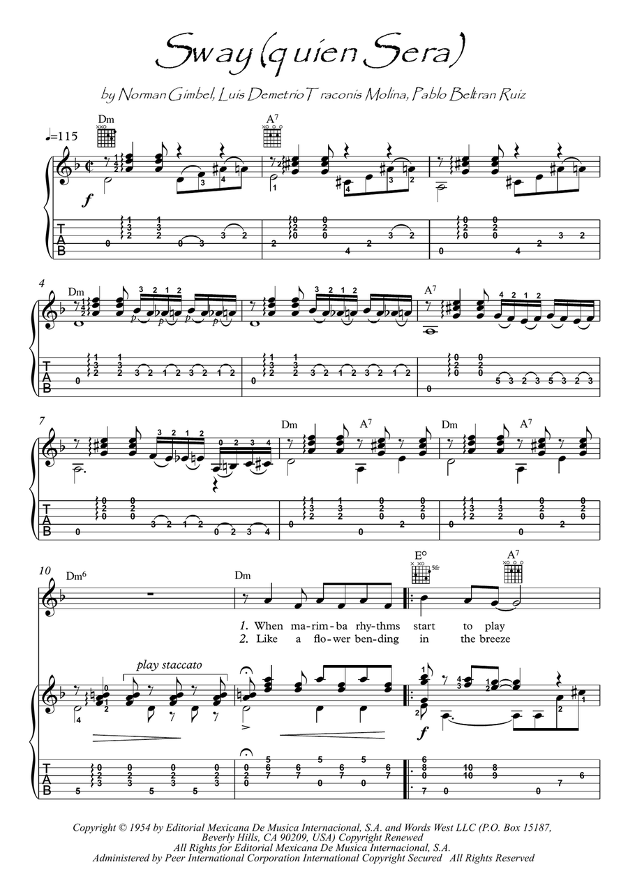 Sway (quien Sera) Sway (quien Sera) Acoustic Guitar scores gallery preview page 1