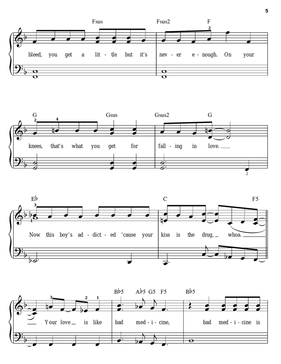 Bad Medicine Easy Piano scores gallery preview page 5