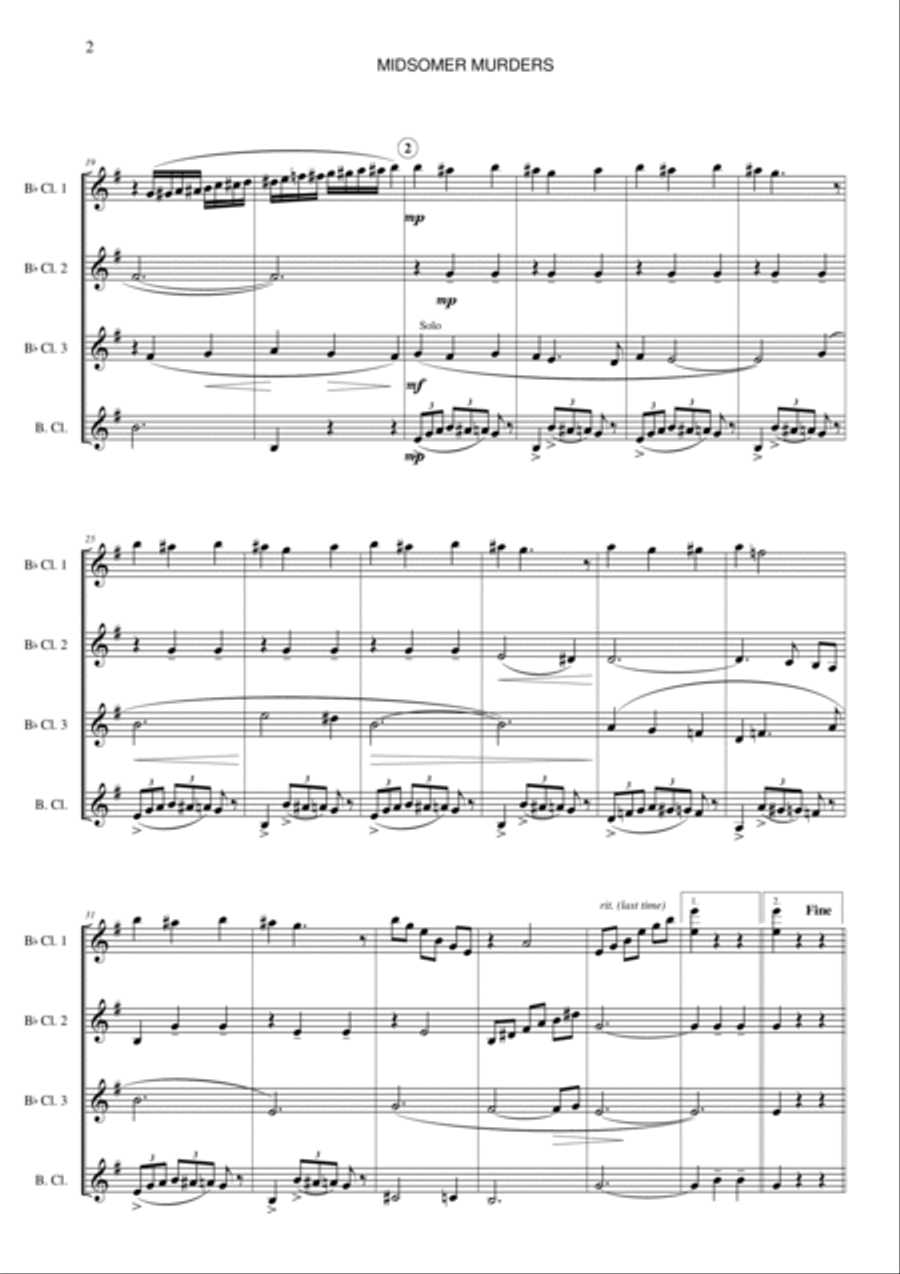 Midsomer Murders (main Title/cues) Clarinet Quartet scores gallery preview page 2