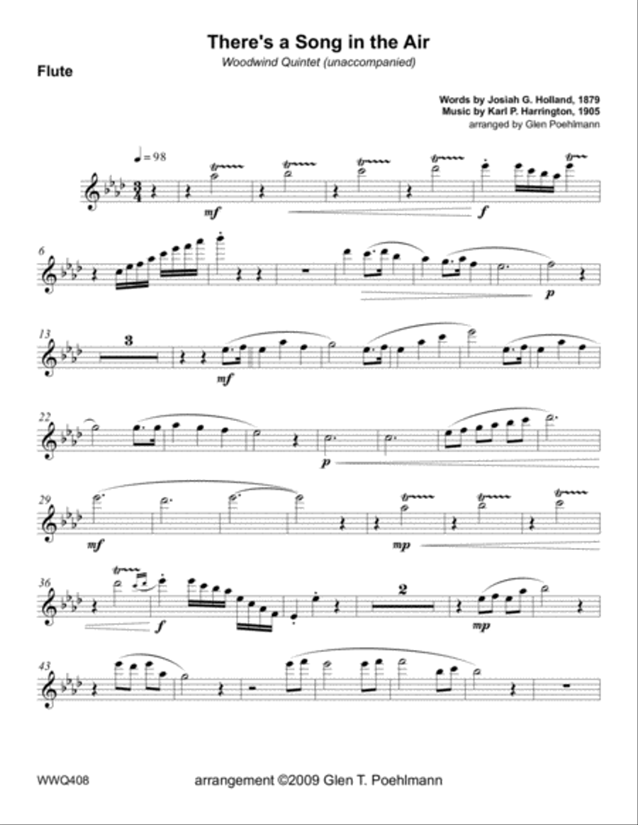 THERE'S A SONG IN THE AIR for unaccompanied WOODWIND QUINTET A Cappella scores gallery preview page 6