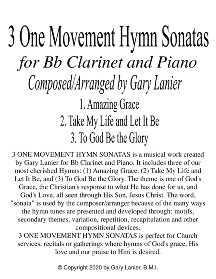 3 ONE MOVEMENT HYMN SONATAS (for Bb Clarinet and Piano with Score/Parts) image number null
