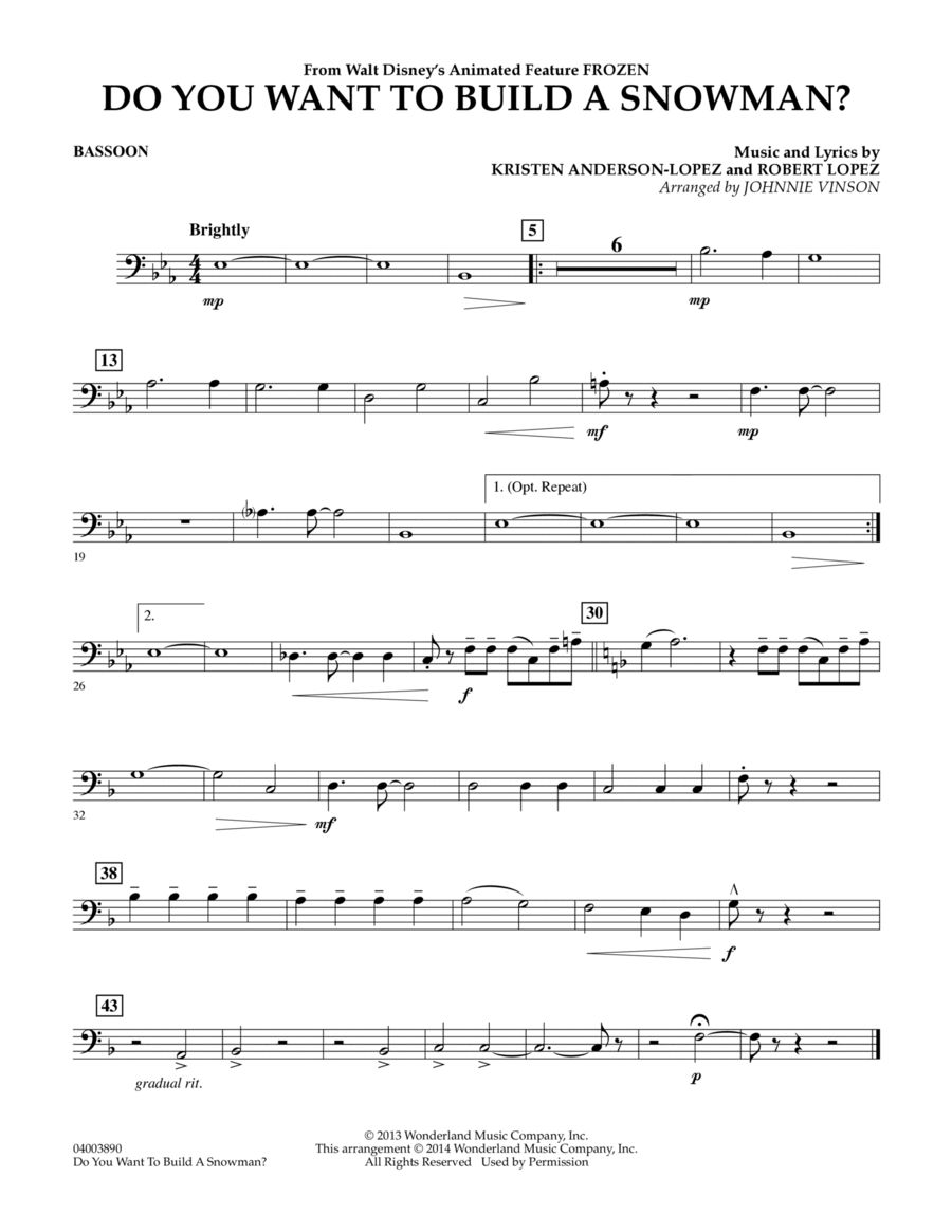 Do You Want to Build a Snowman? (from Frozen) (arr. Johnnie Vinson) - Bassoon