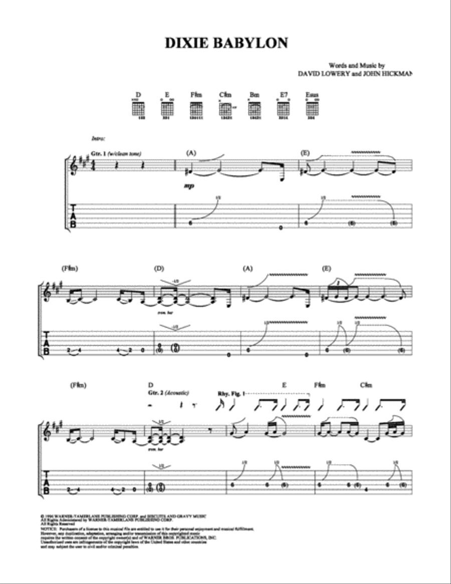 Dixie Babylon Electric Guitar scores gallery preview page 1