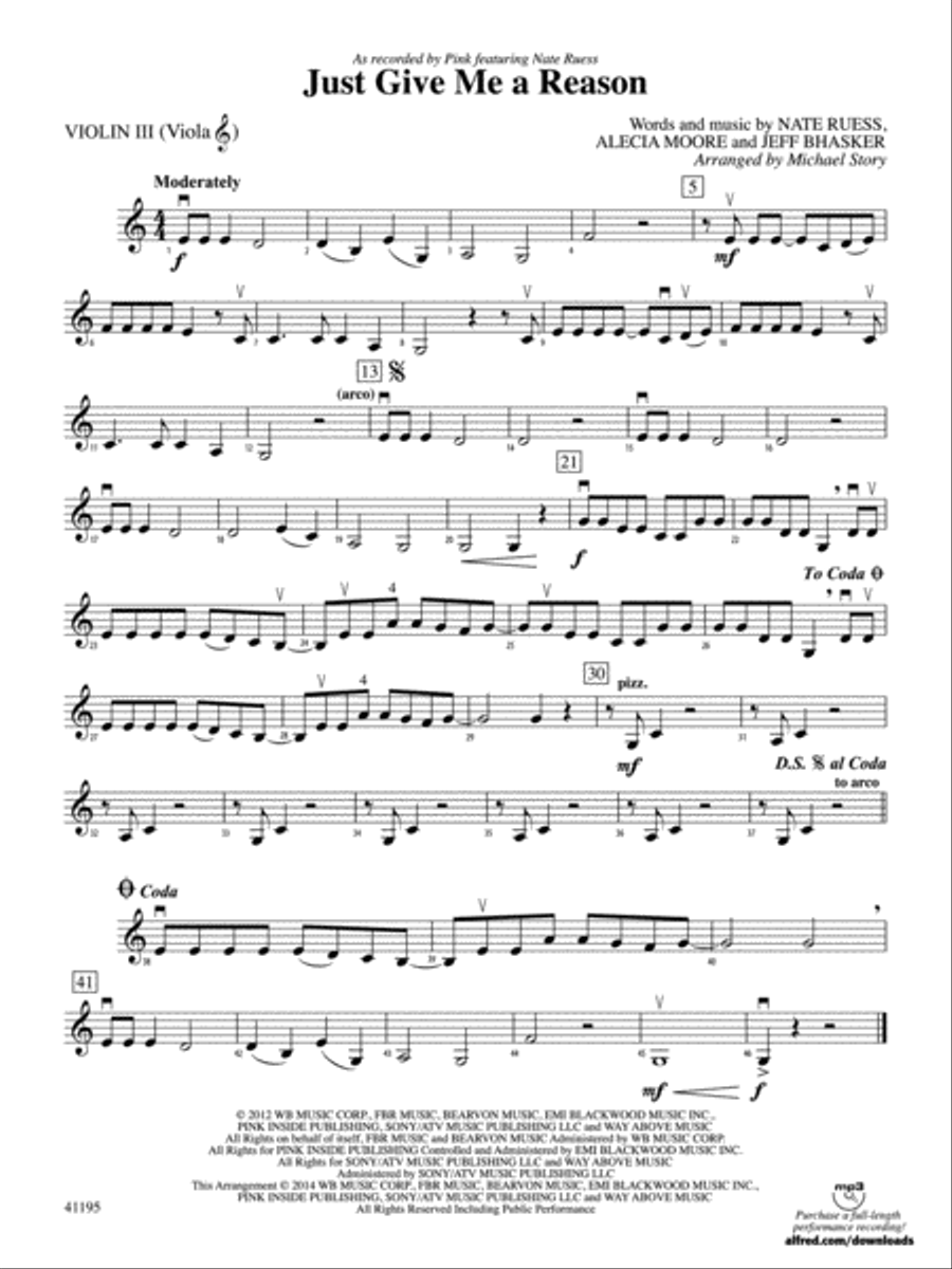 Just Give Me a Reason: 3rd Violin (Viola [TC]) String Orchestra scores gallery preview page 1
