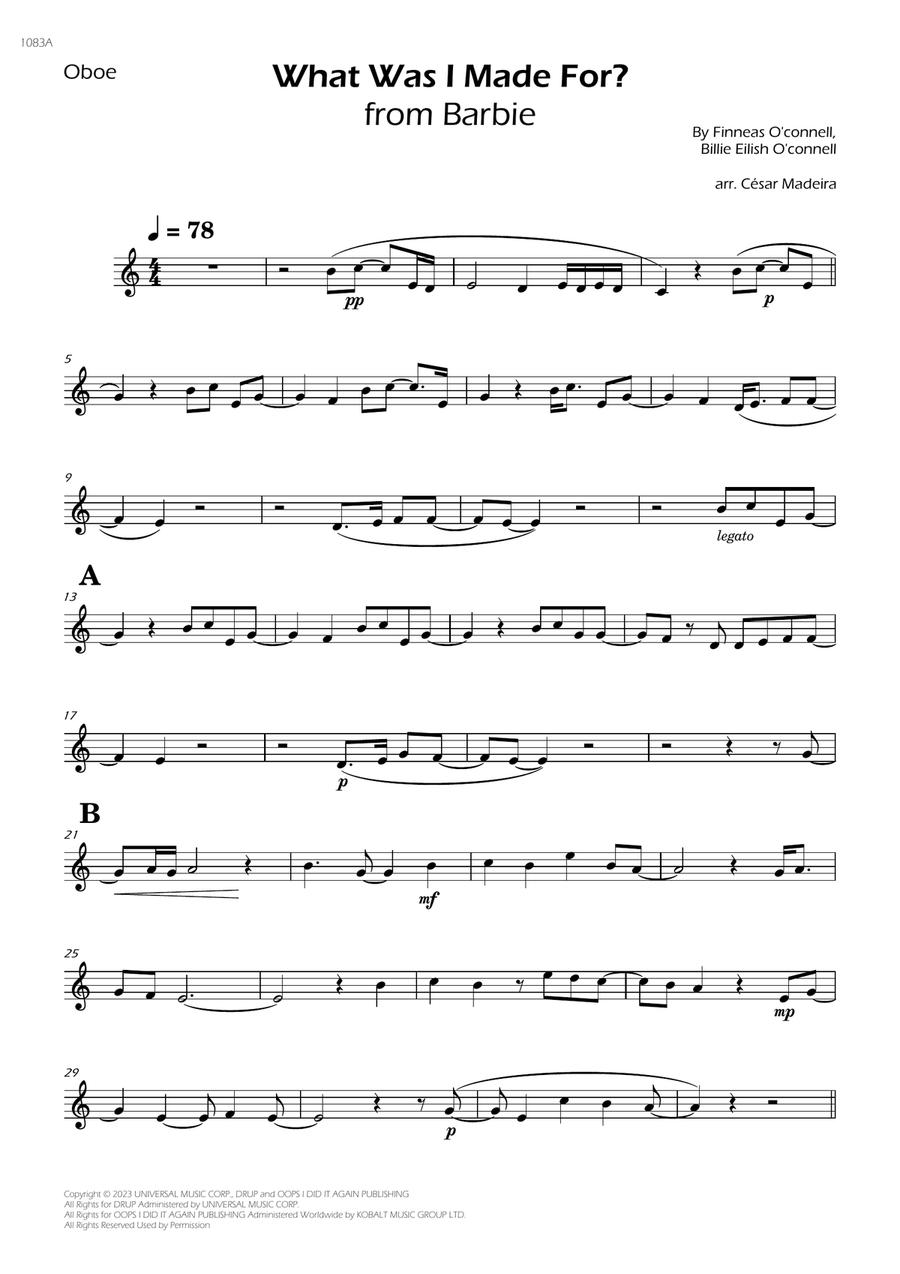 What Was I Made For? What Was I Made For? Oboe Solo scores gallery preview page 1
