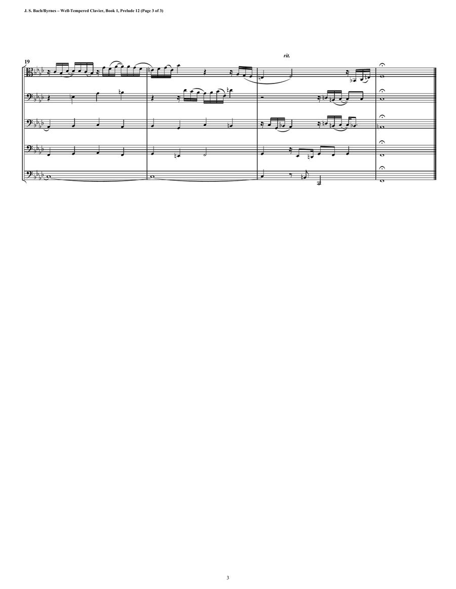 Prelude 12 from Well-Tempered Clavier, Book 1 (Trombone Quintet) Brass Quintet scores gallery preview page 3
