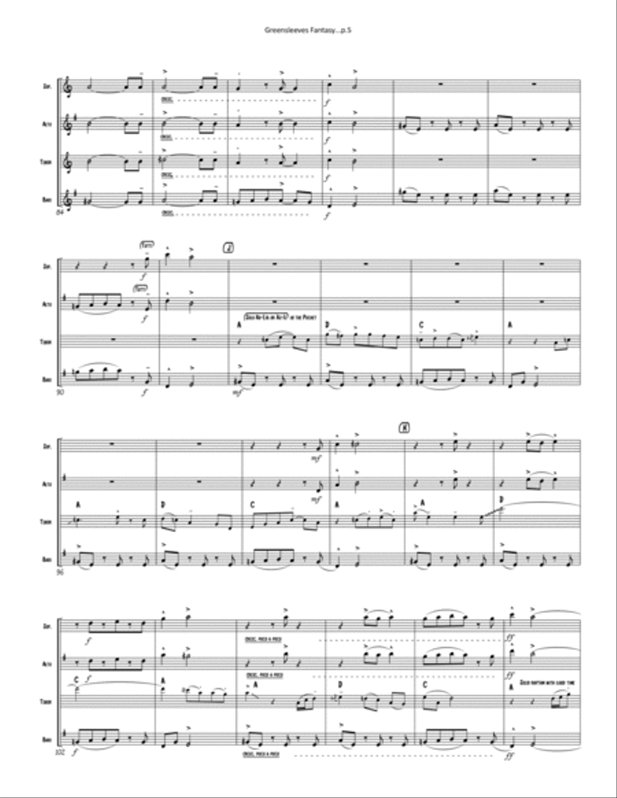 Greensleeves Fantasy Greensleeves Fantasy Woodwind Quartet scores gallery preview page 5
