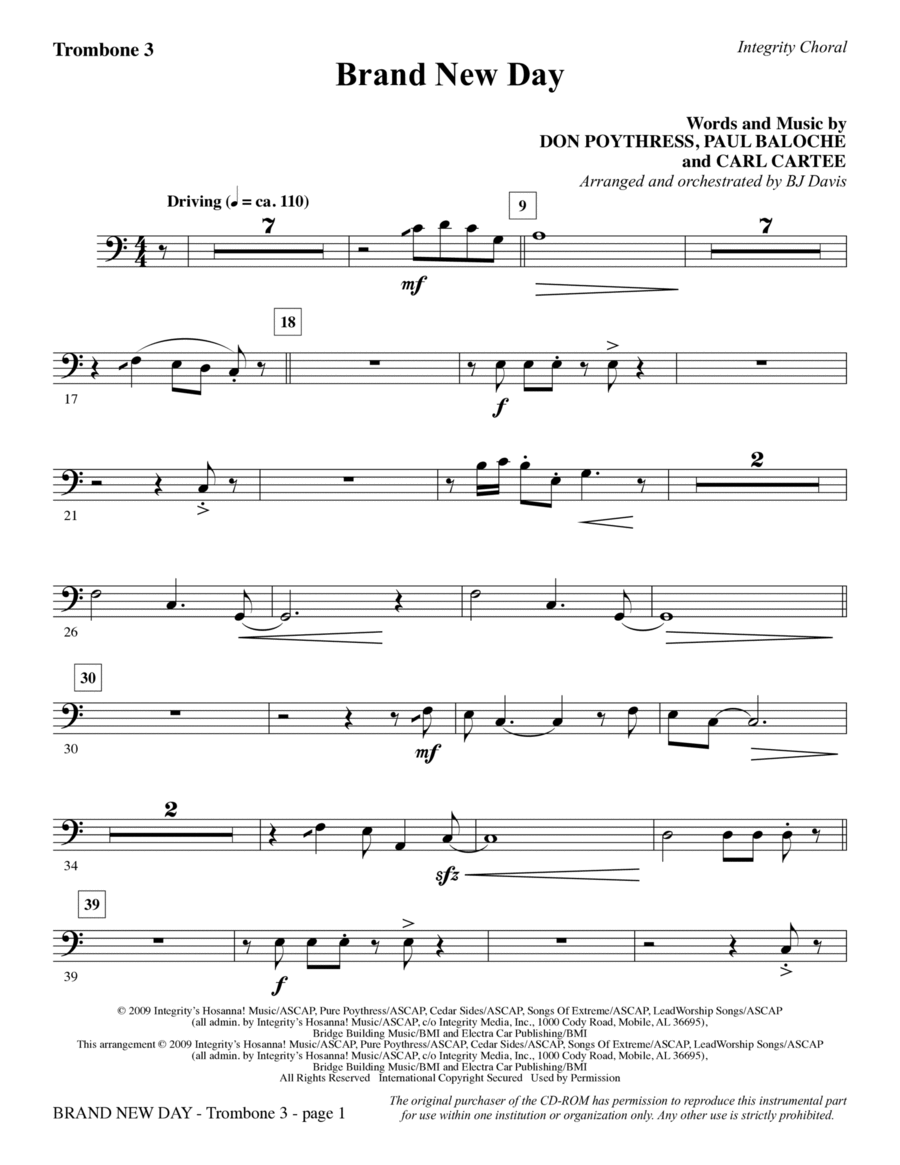 Brand New Day - Trombone 3 Choir scores gallery preview page 1