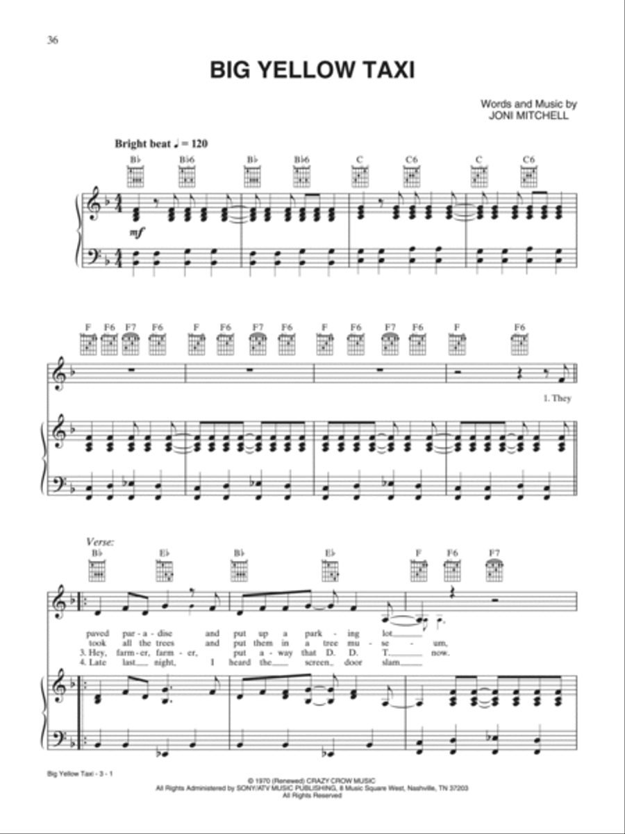 Big Yellow Taxi Piano, Vocal, Guitar scores gallery preview page 1