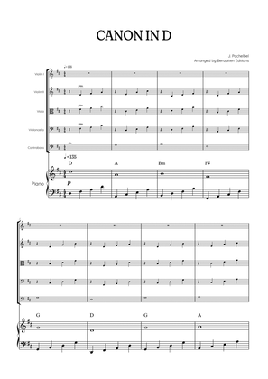 Pachelbel Canon in D • strings quintet sheet music w/ piano accompaniment [chords]