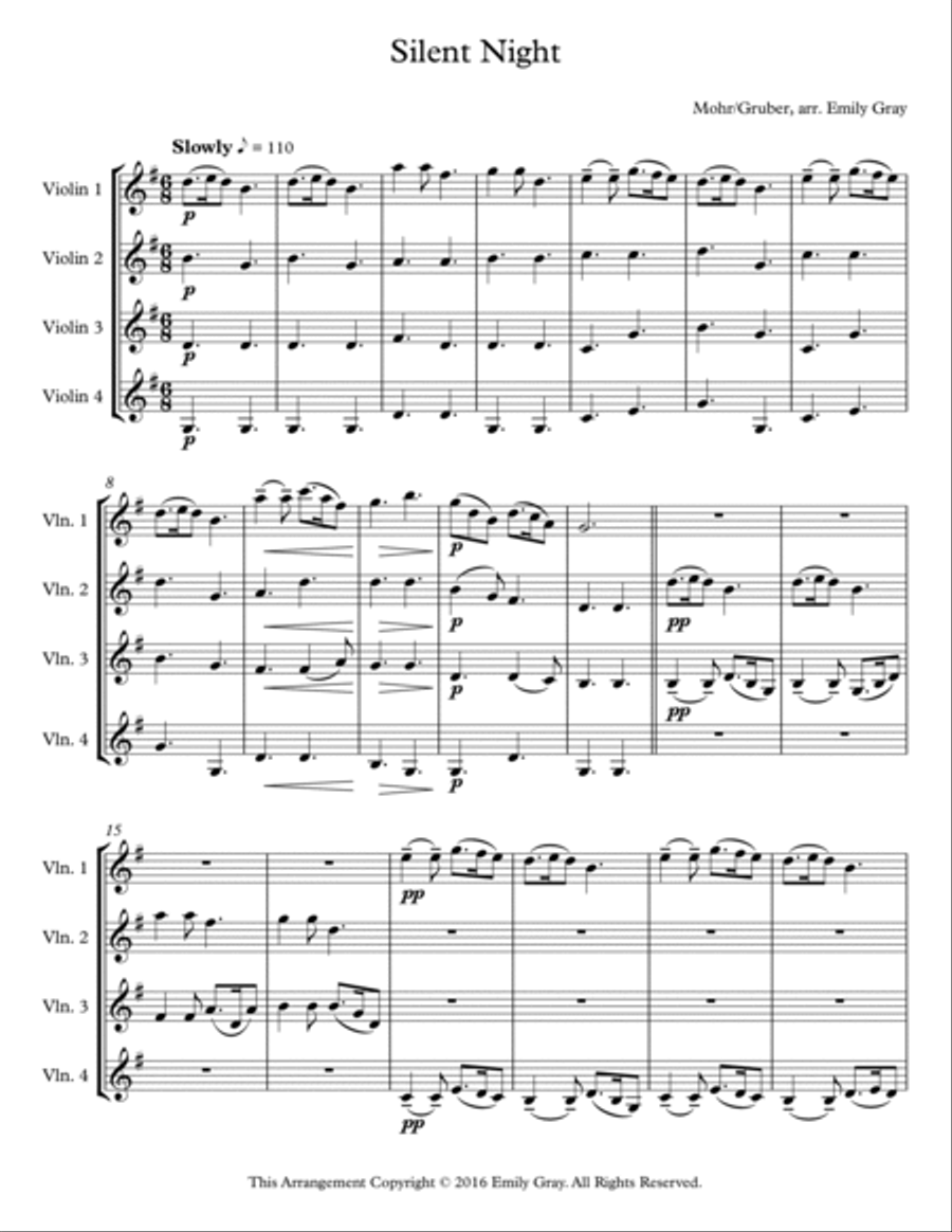 Four Christmas Carols for Four Violins