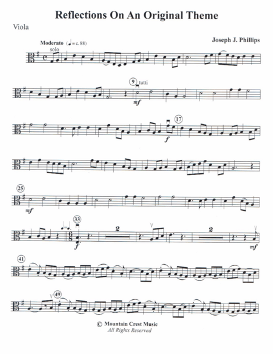 Reflections on an Original Theme-Viola part String Orchestra scores gallery preview page 1