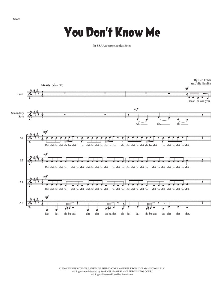 You Don't Know Me SSAA scores gallery preview page 1