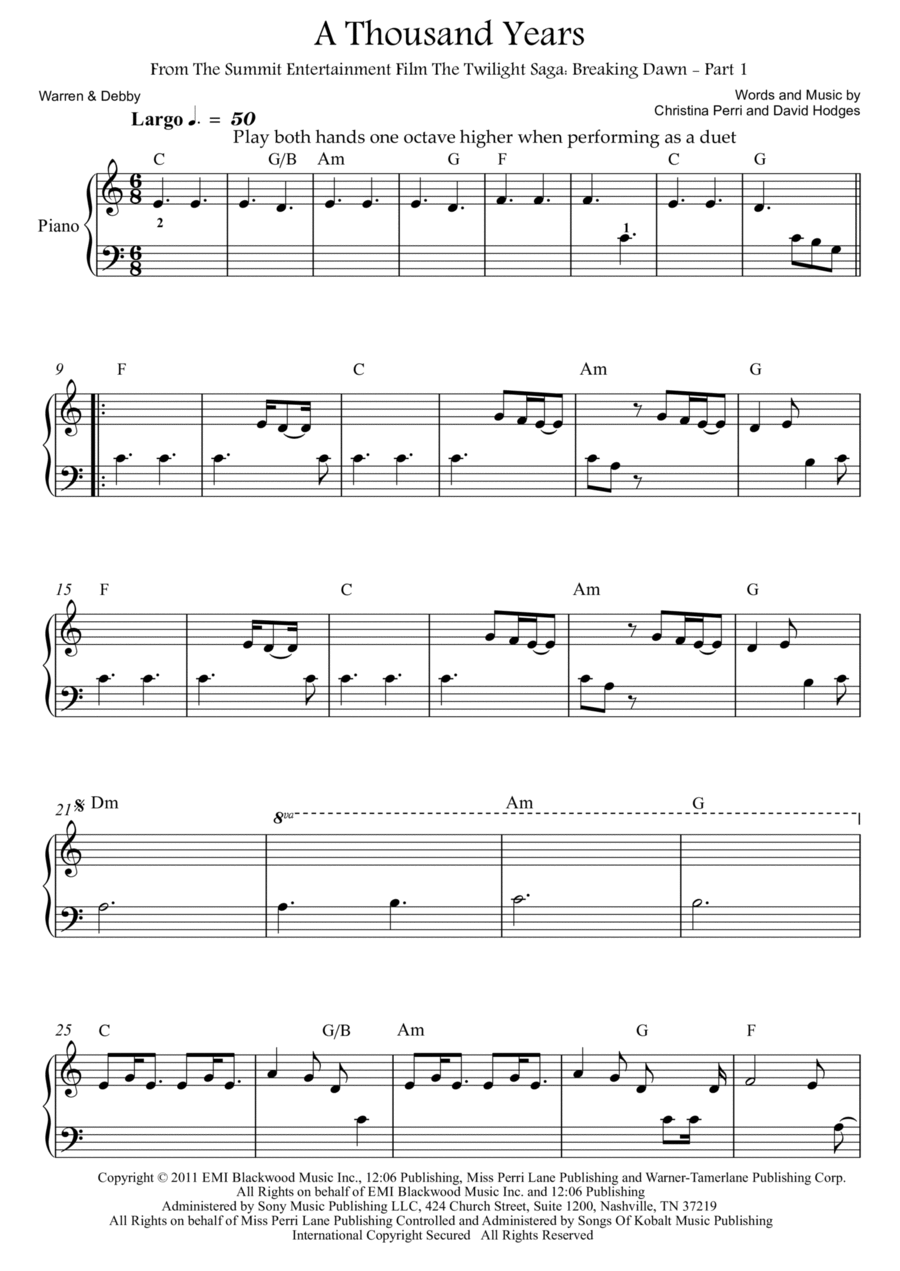 A Thousand Years Easy Piano scores gallery preview page 1