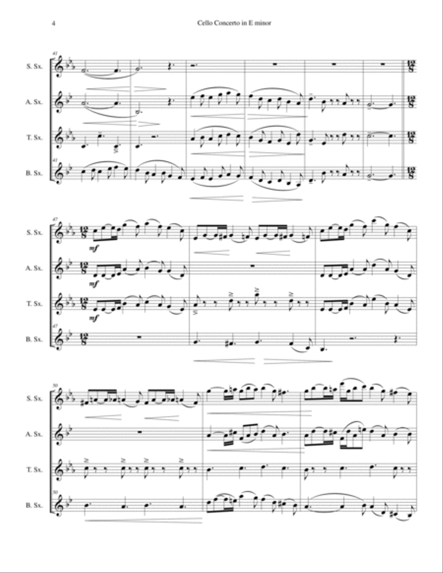 Elgar - Cello Concerto - Saxophone Quartet Woodwind Quartet scores gallery preview page 4
