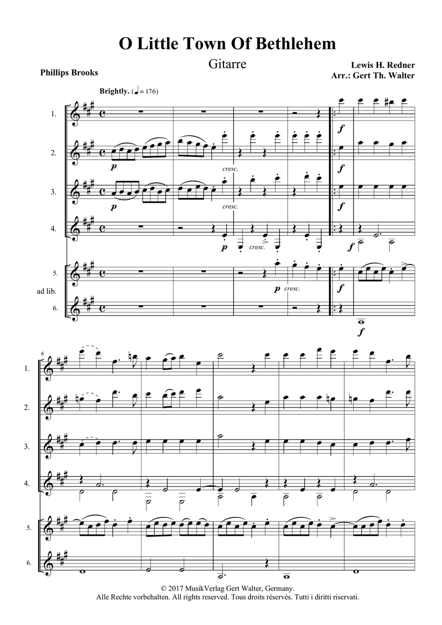 O Little Town Of Bethlehem Guitar Ensemble scores gallery preview page 1