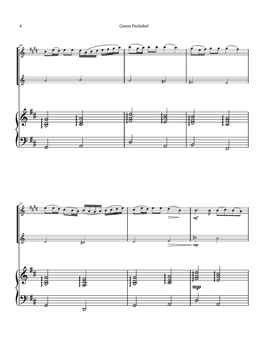 Canon by Pachelbel - Trumpet and French Horn Duet with Piano Brass Duet scores gallery preview page 4