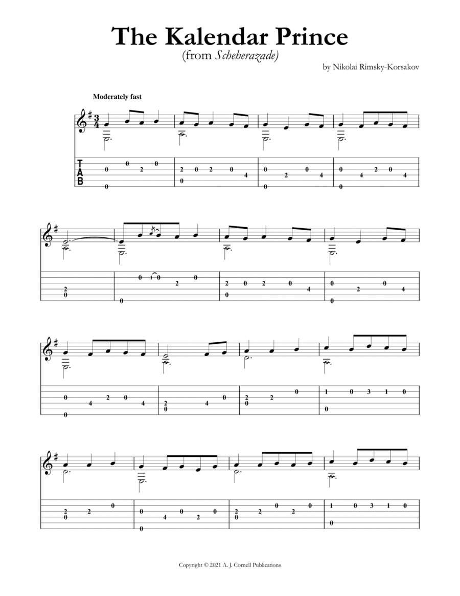 The Kalendar Prince (from Scheherazade) Classical Guitar scores gallery preview page 1
