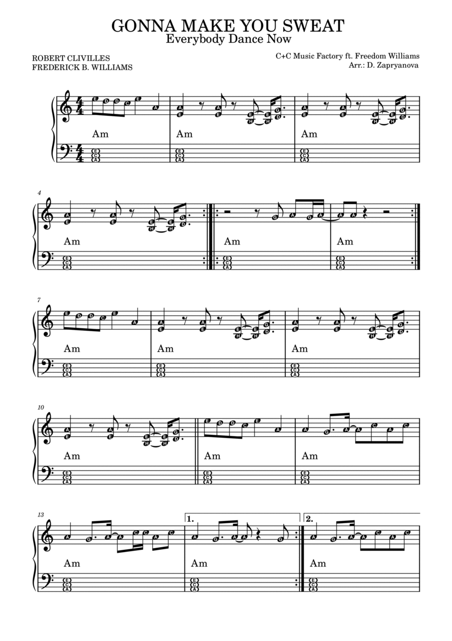 Gonna Make You Sweat (everybody Dance Now) Easy Piano scores gallery preview page 1