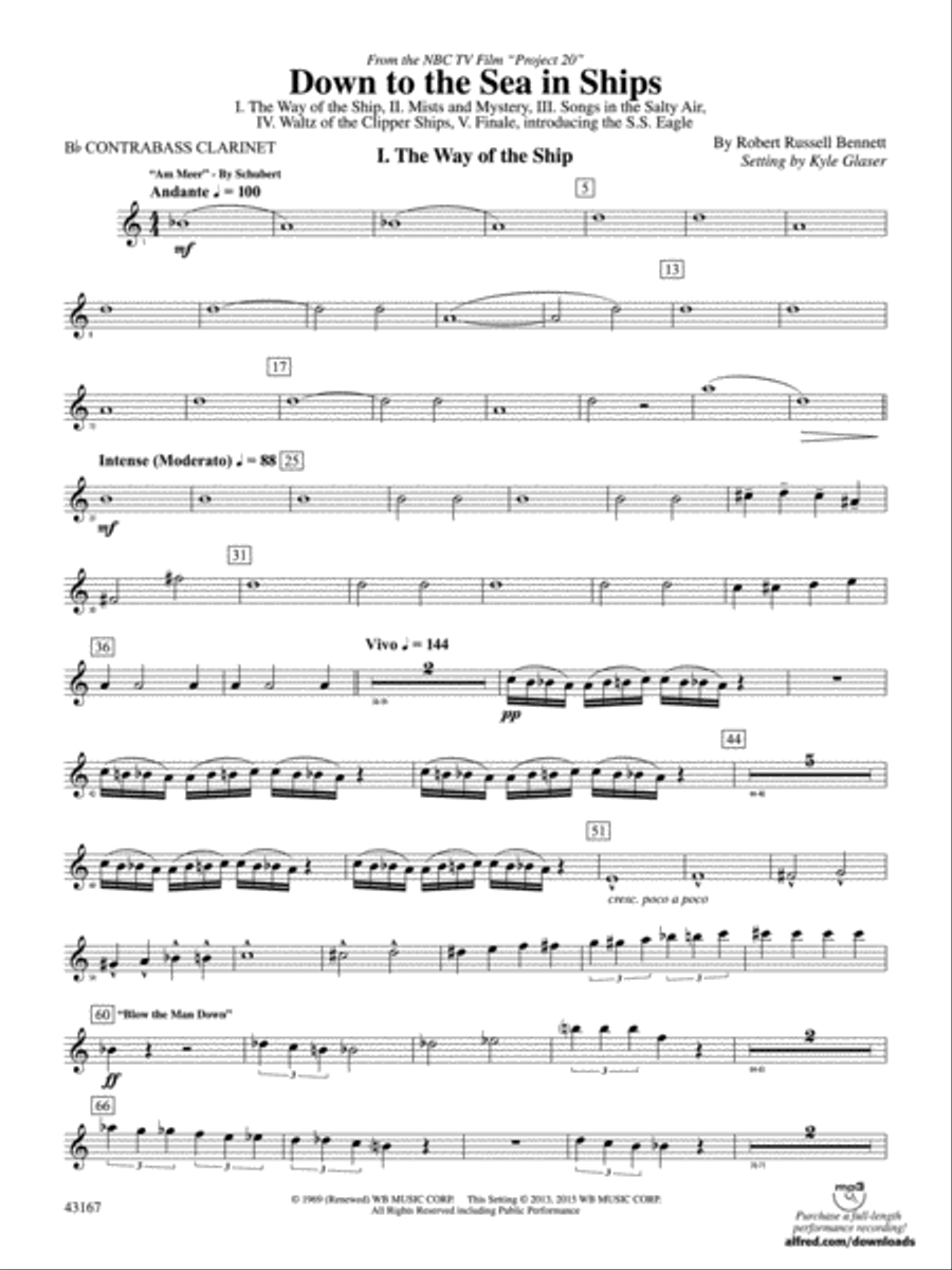 Down to the Sea in Ships (from the NBC TV Film Project 20): B-flat Contrabass Clarinet Concert Band scores gallery preview page 2