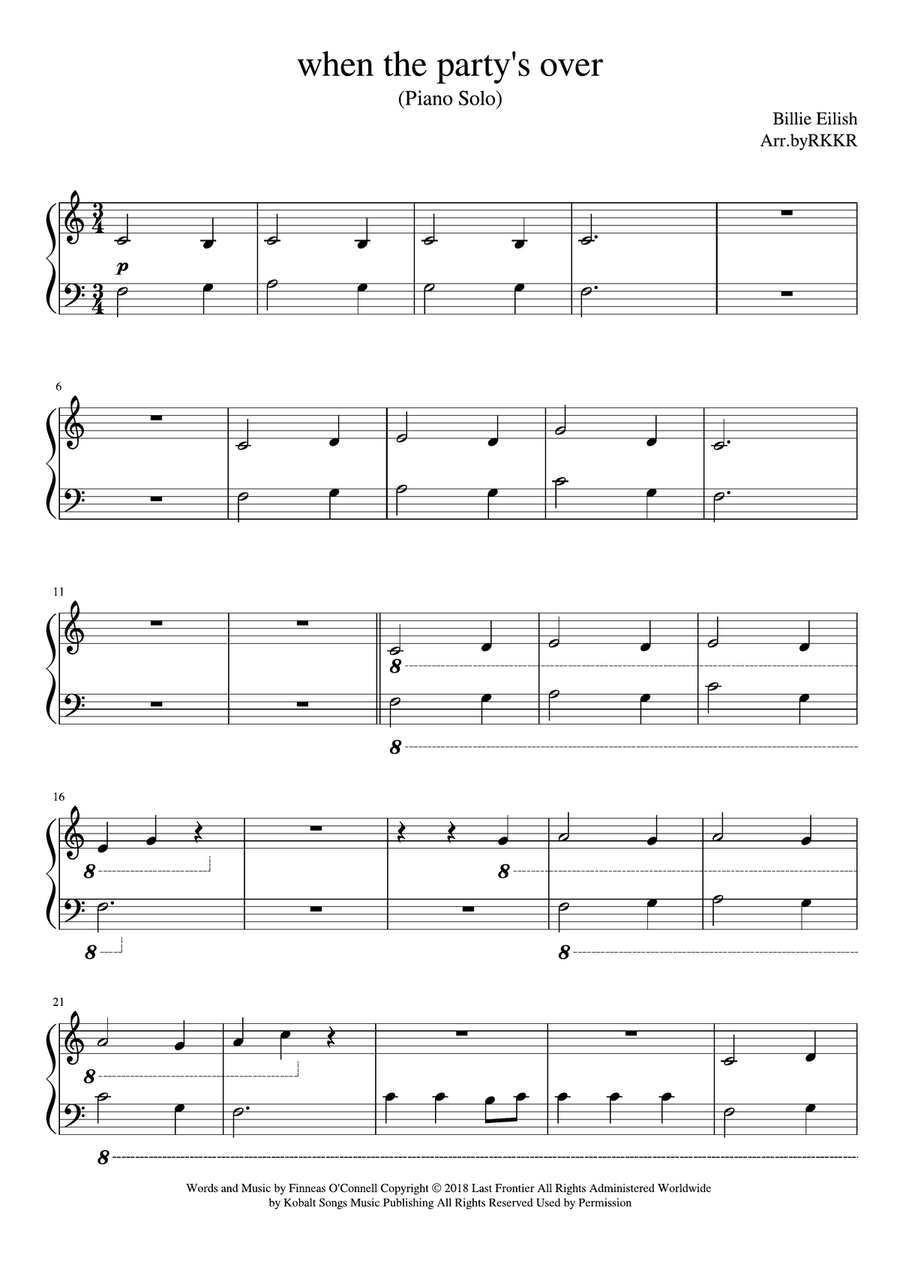 When The Party's Over Easy Piano scores gallery preview page 1