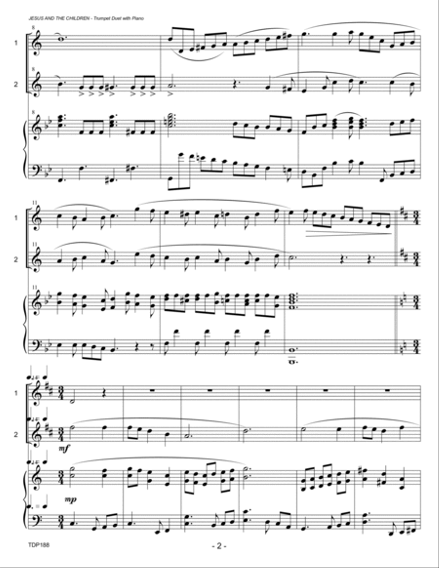 JESUS AND THE CHILDREN (hymn medley) - TRUMPET DUET with Piano Accompaniment Trumpet Duet scores gallery preview page 2
