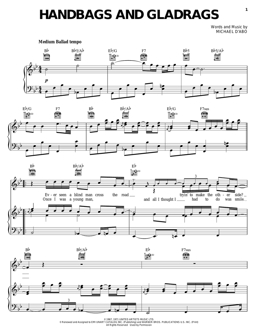 Handbags And Gladrags Piano, Vocal, Guitar scores gallery preview page 1