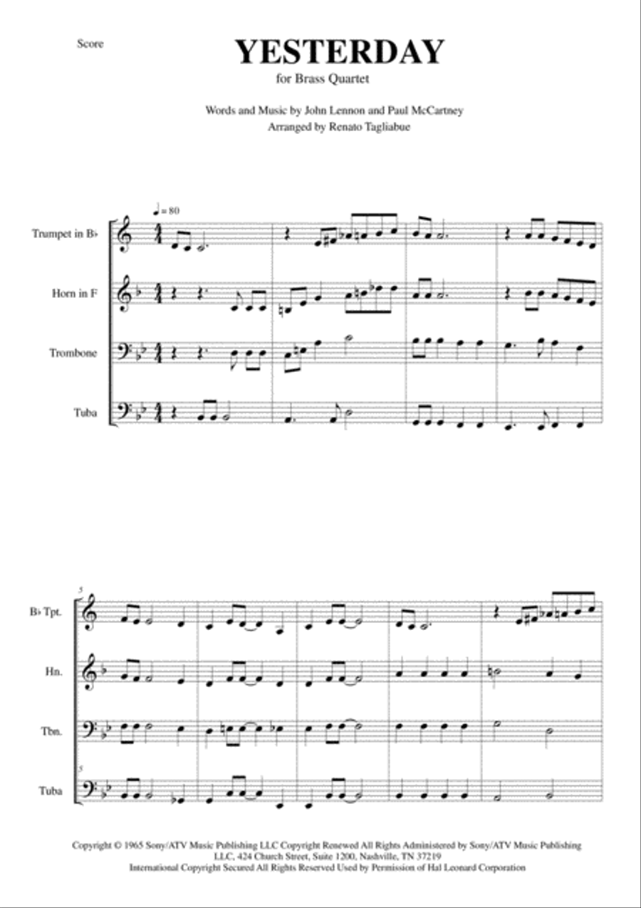 Yesterday Brass Ensemble scores gallery preview page 2