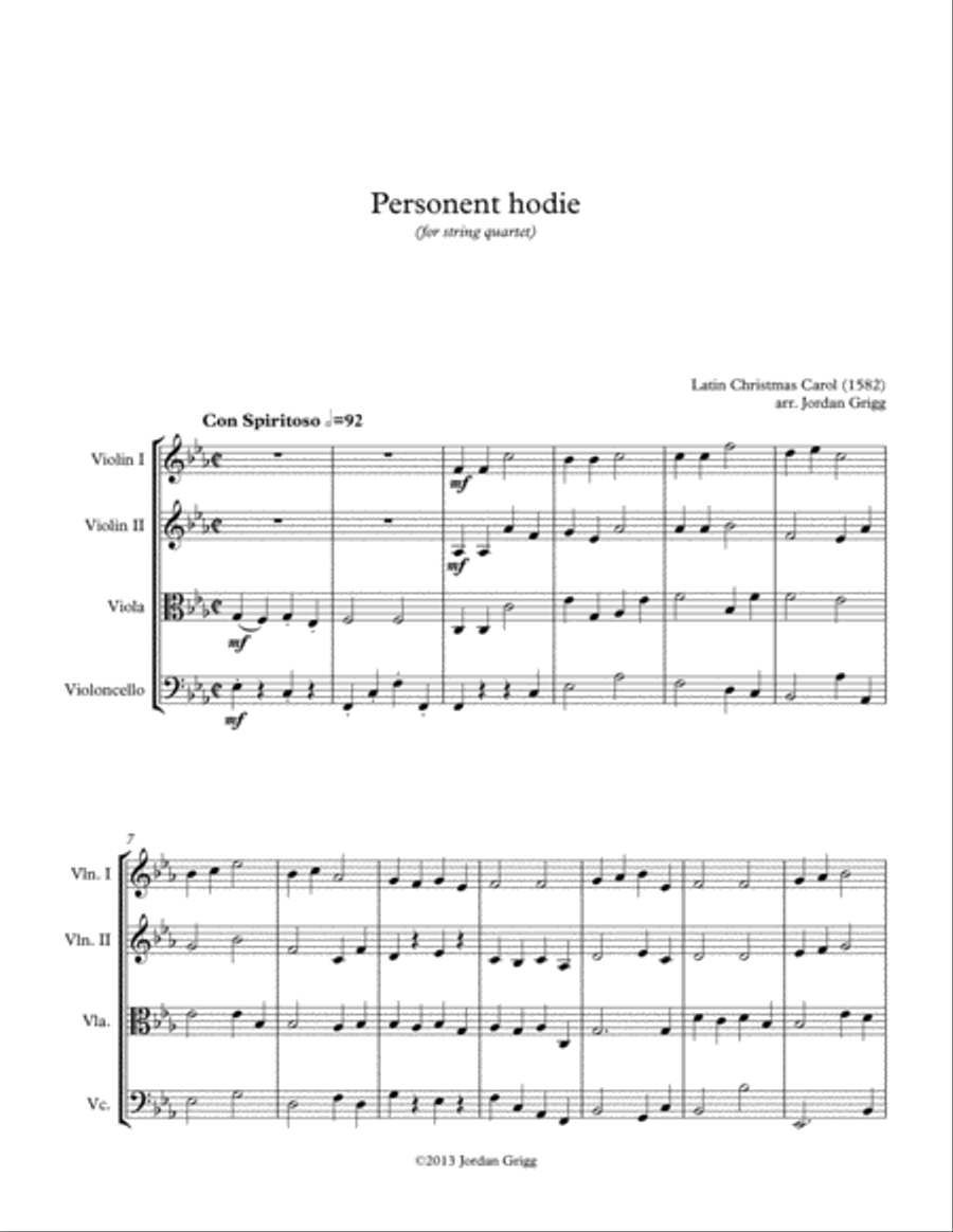 Personent hodie (for string quartet) String Quartet scores gallery preview page 1