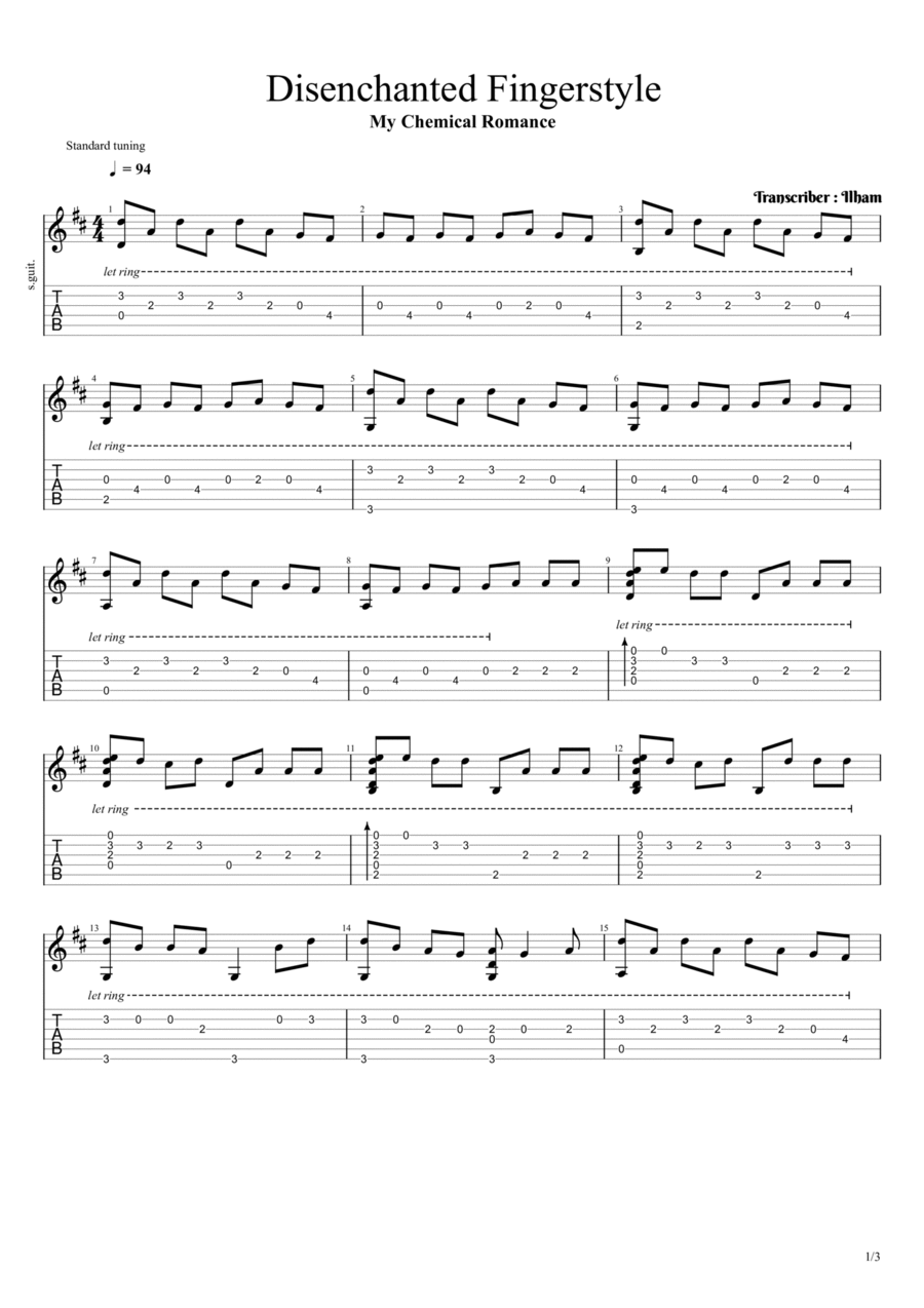 Disenchanted Fingerstyle Fingerpicking Guitar scores gallery preview page 1