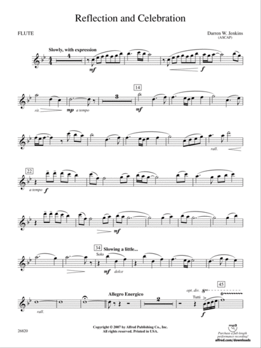 Reflection and Celebration: Flute Concert Band scores gallery preview page 1