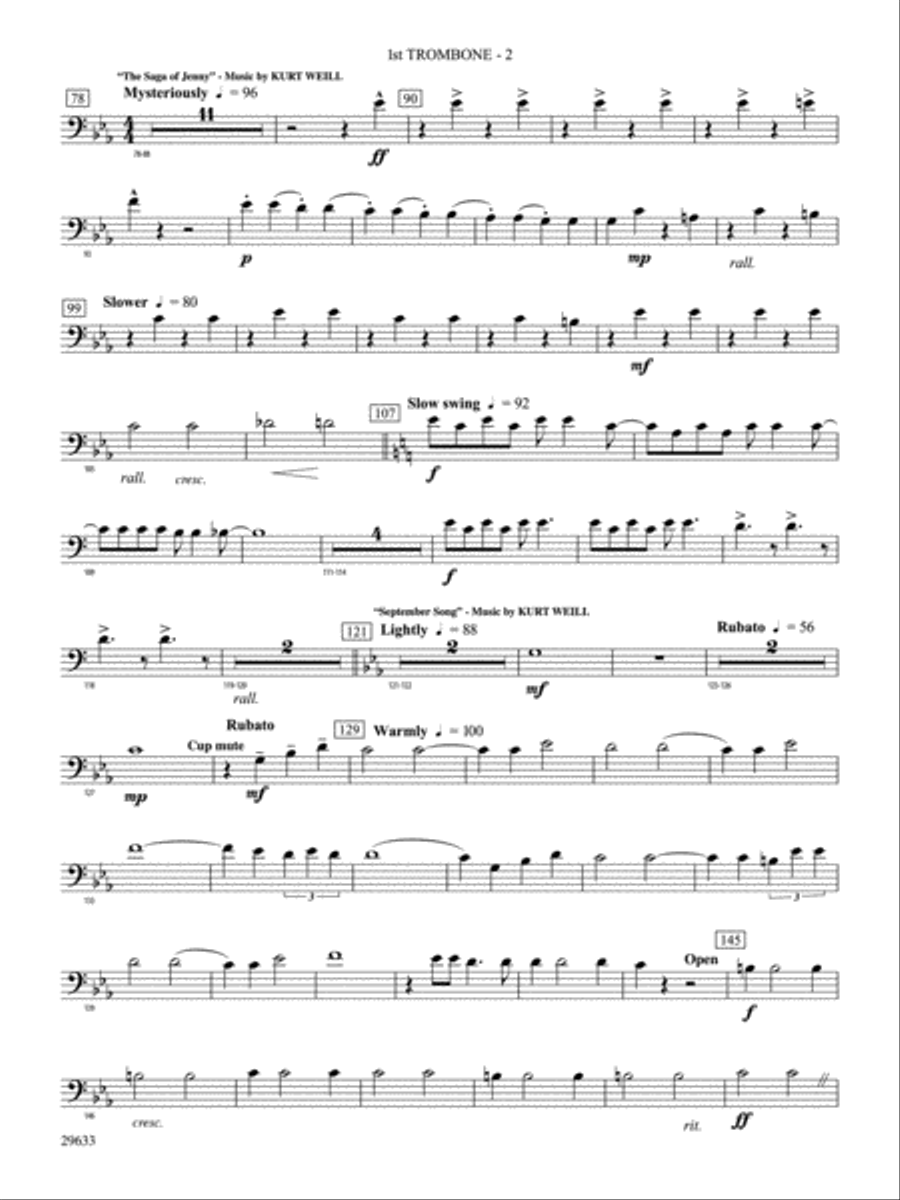 A Tribute to Kurt Weill: 1st Trombone Concert Band scores gallery preview page 2