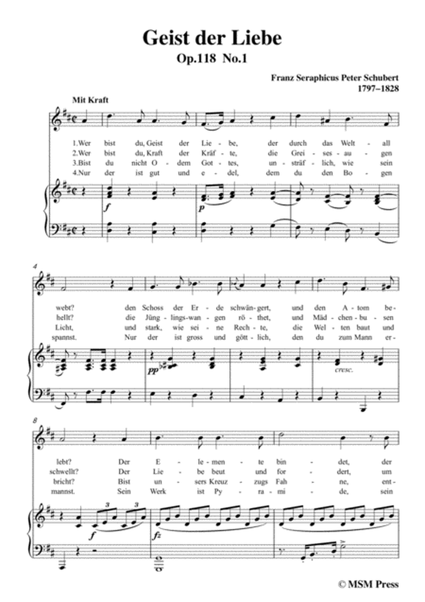 Schubert-Geist der Liebe,Op.118 No.1,in D Major,for Voice&Piano image number null