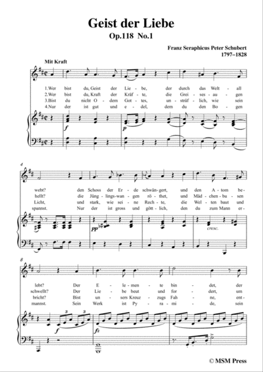 Schubert-Geist der Liebe,Op.118 No.1,in D Major,for Voice&Piano Voice scores gallery preview page 3