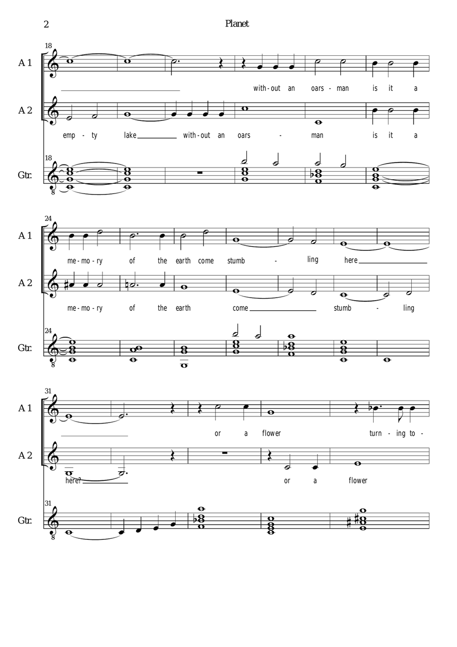 Planet (The Sun sets on Venus) for 2 altos and guitar Classical Guitar scores gallery preview page 2