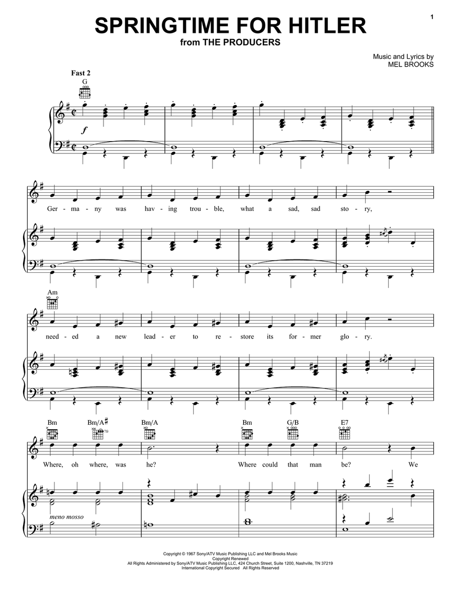 Springtime For Hitler Piano, Vocal, Guitar scores gallery preview page 1
