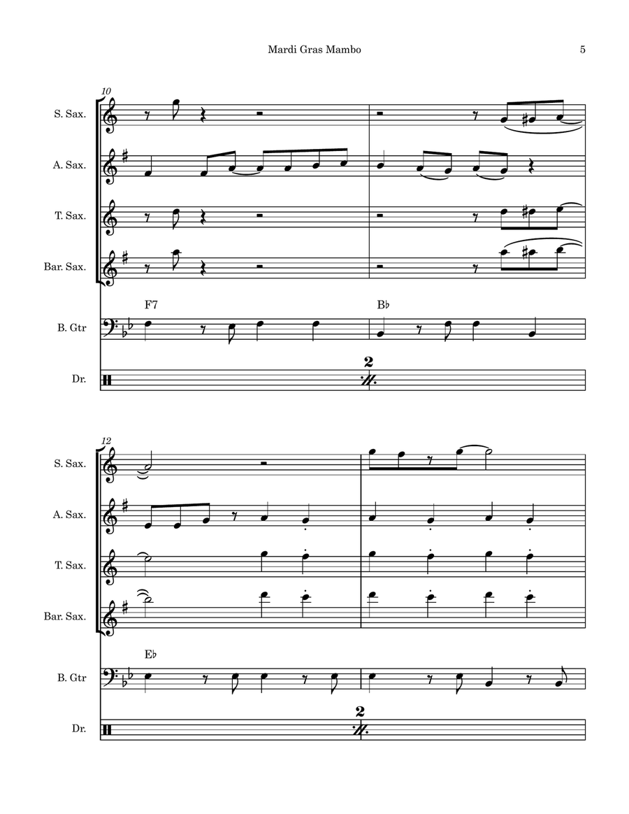 Mardi Gras Mambo Saxophone Quartet scores gallery preview page 5