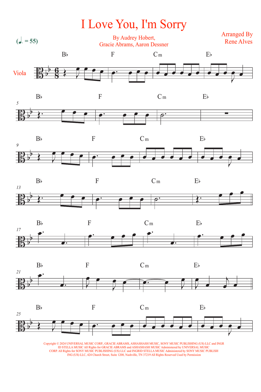 I Love You, I'm Sorry Viola Solo scores gallery preview page 1