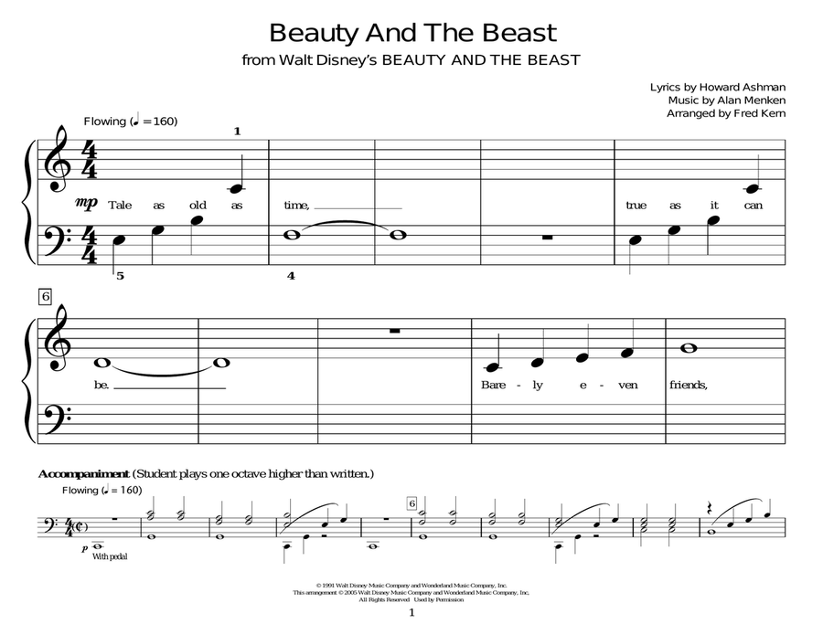 Beauty And The Beast (arr. Fred Kern) Piano Method scores gallery preview page 1
