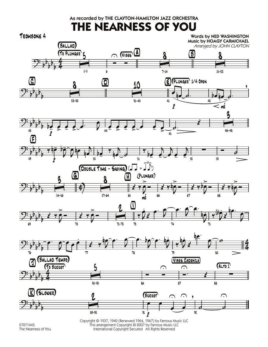 The Nearness Of You - Trombone 4 Jazz Ensemble scores gallery preview page 1