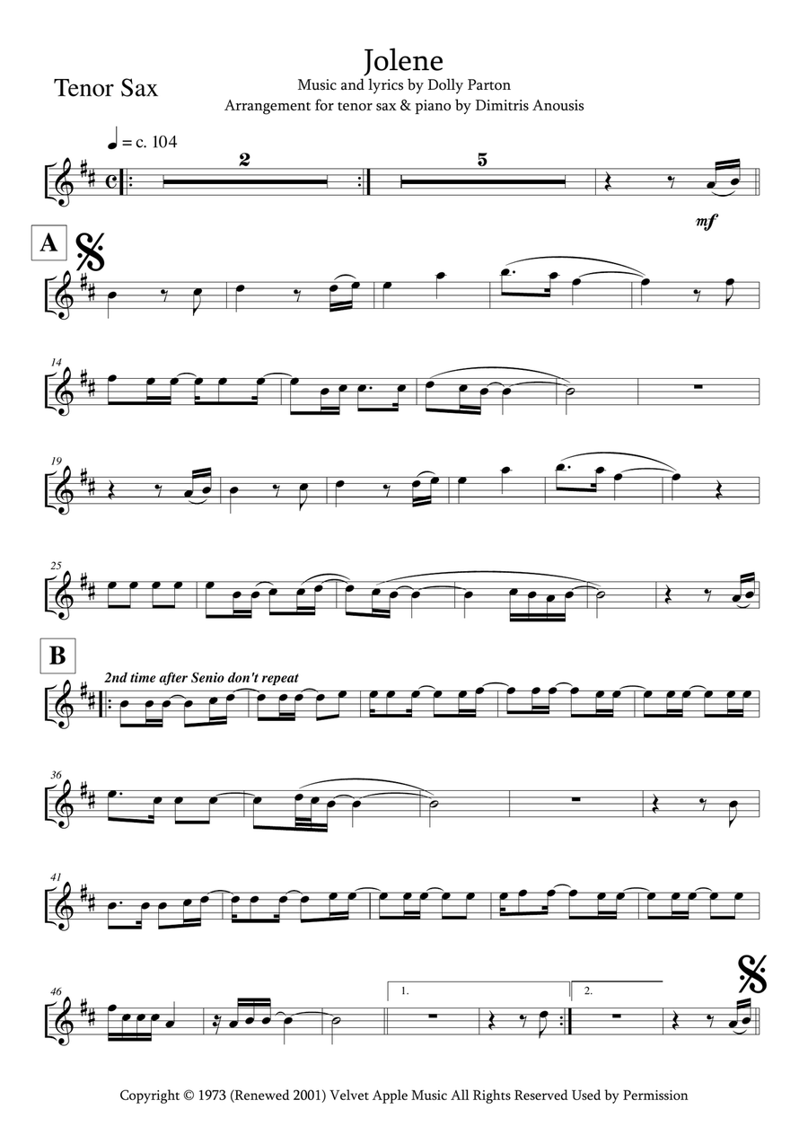 Jolene Tenor Saxophone scores gallery preview page 3