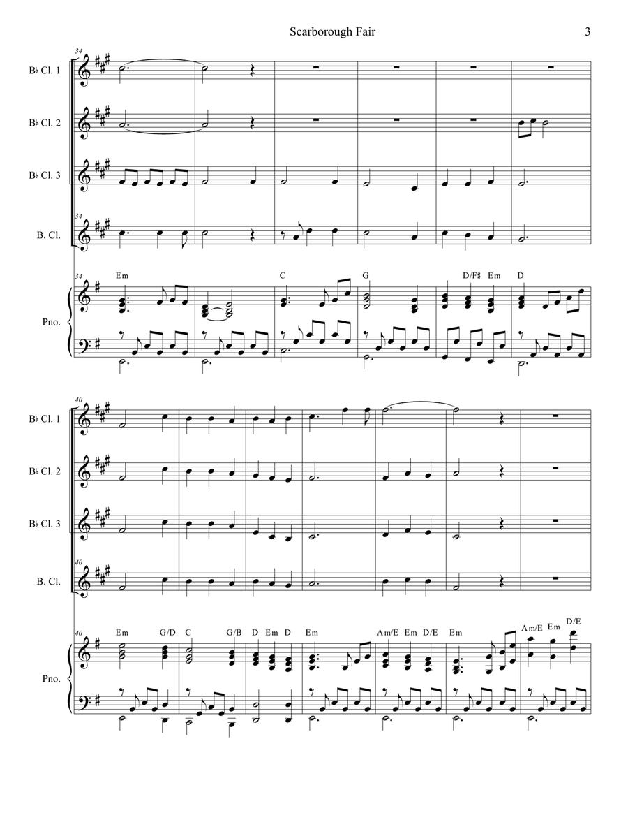 Scarborough Fair (for Clarinet Choir & Piano) Clarinet Choir scores gallery preview page 4