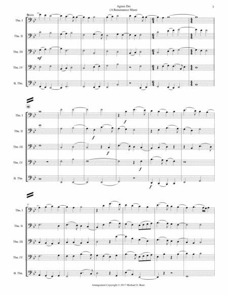 Agnes Dei (A Renaissance Mass) for Trombone Quintet, 4 Tenor Trombones and 1 Bass Trombone image number null